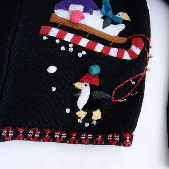 Vintage Karen Scott Sport  Petite Black Christmas Cardigan Petite Small - Picture 7 of 13